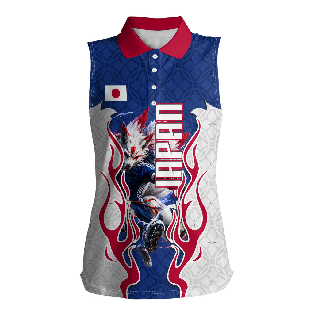 Personalized Japan Football Kitsune Mascot Women Sleeveless Polo Shirt Samurai Blue Chrysanthemum Flame