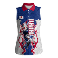 Personalized Japan Football Kitsune Mascot Women Sleeveless Polo Shirt Samurai Blue Chrysanthemum Flame