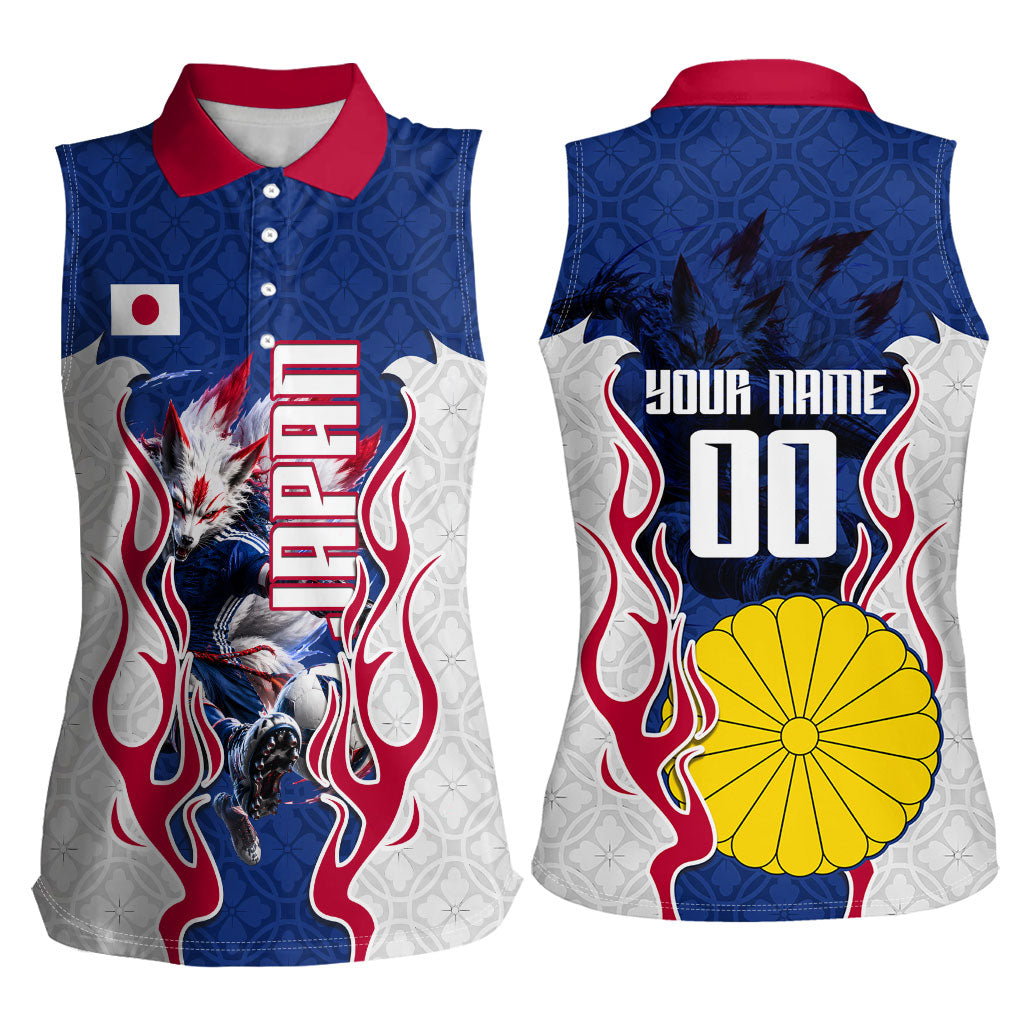 Personalized Japan Football Kitsune Mascot Women Sleeveless Polo Shirt Samurai Blue Chrysanthemum Flame