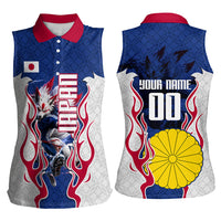 Personalized Japan Football Kitsune Mascot Women Sleeveless Polo Shirt Samurai Blue Chrysanthemum Flame
