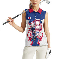 Personalized Japan Football Kitsune Mascot Women Sleeveless Polo Shirt Samurai Blue Chrysanthemum Flame