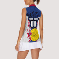 Personalized Japan Football Kitsune Mascot Women Sleeveless Polo Shirt Samurai Blue Chrysanthemum Flame