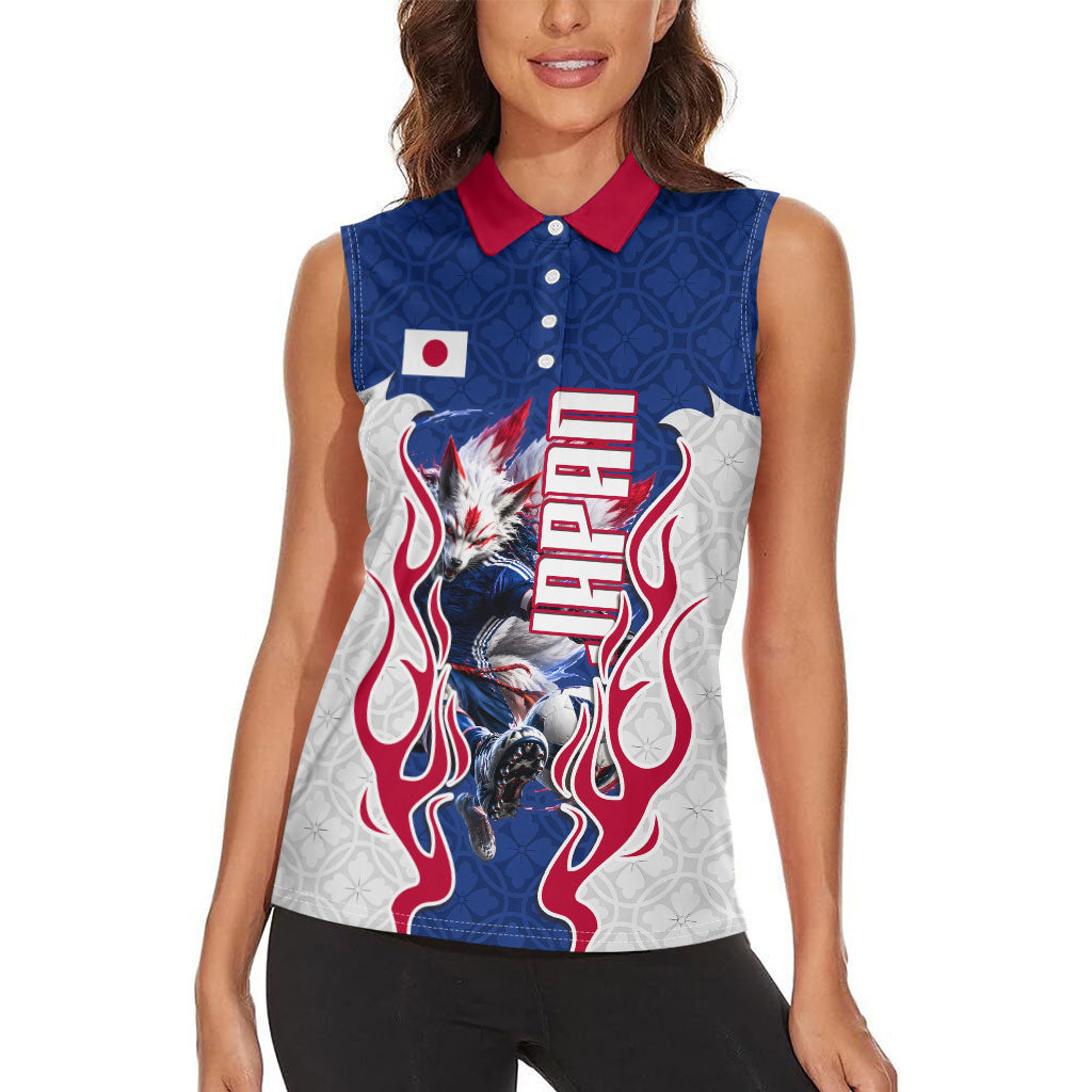 Personalized Japan Football Kitsune Mascot Women Sleeveless Polo Shirt Samurai Blue Chrysanthemum Flame