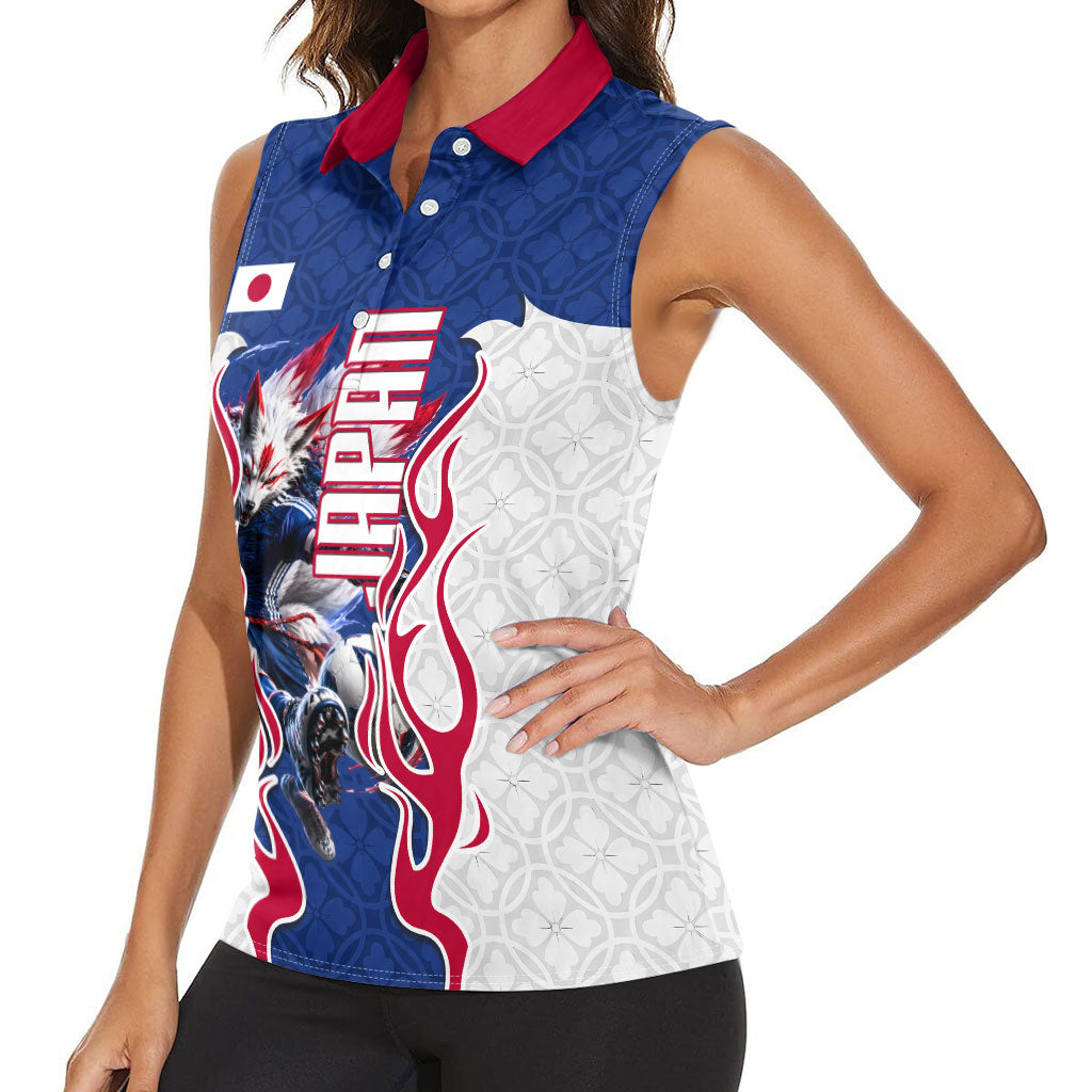 Personalized Japan Football Kitsune Mascot Women Sleeveless Polo Shirt Samurai Blue Chrysanthemum Flame