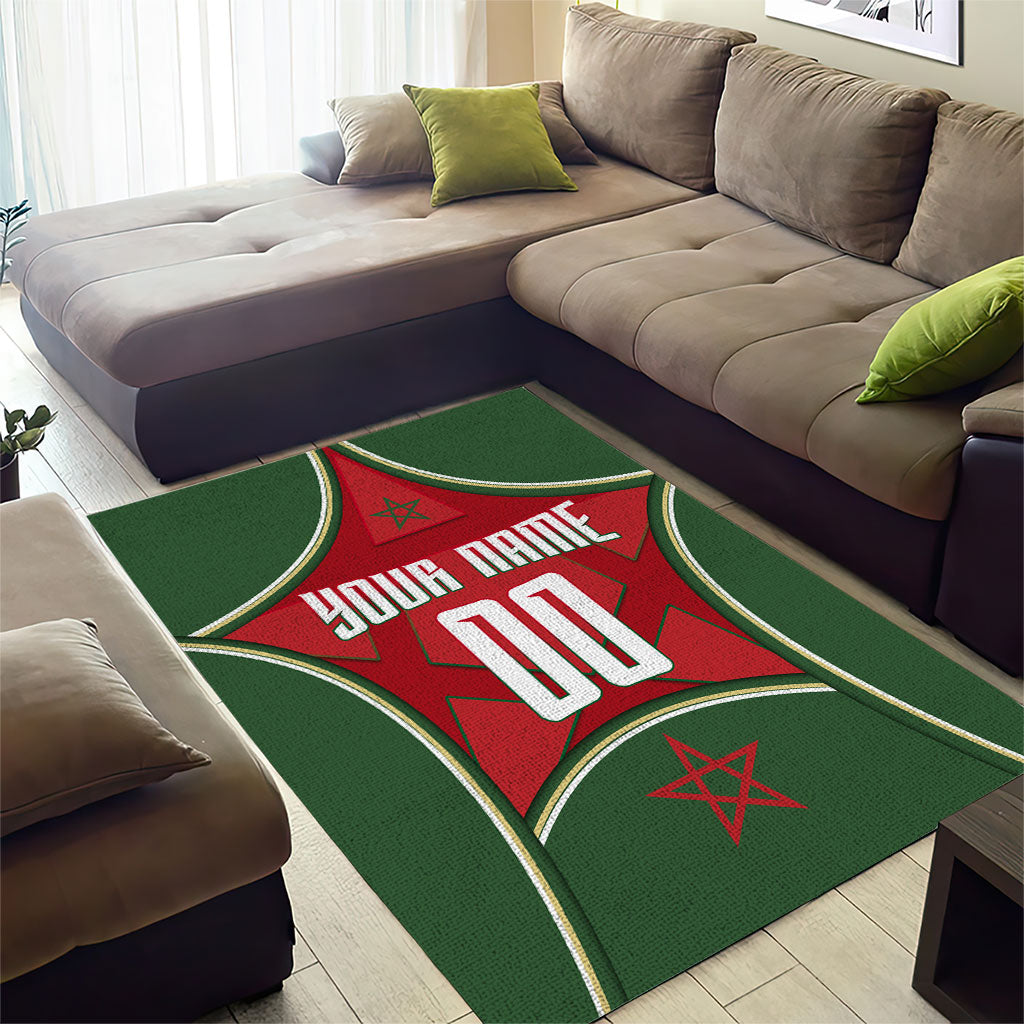 Personalized Morocco Football Atlas Lion Area Rug Moroccan Star National Flag
