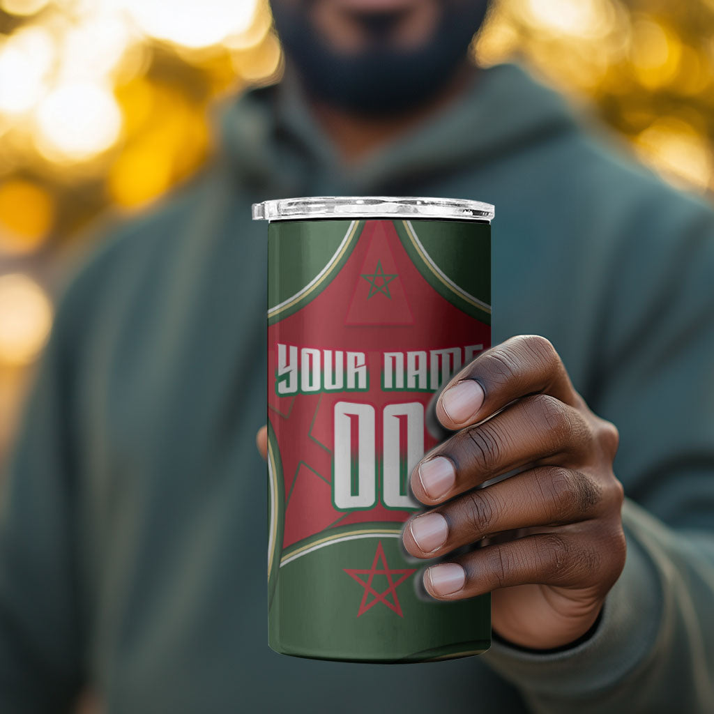 Personalized Morocco Football Atlas Lion 4 in 1 Can Cooler Tumbler Moroccan Star National Flag