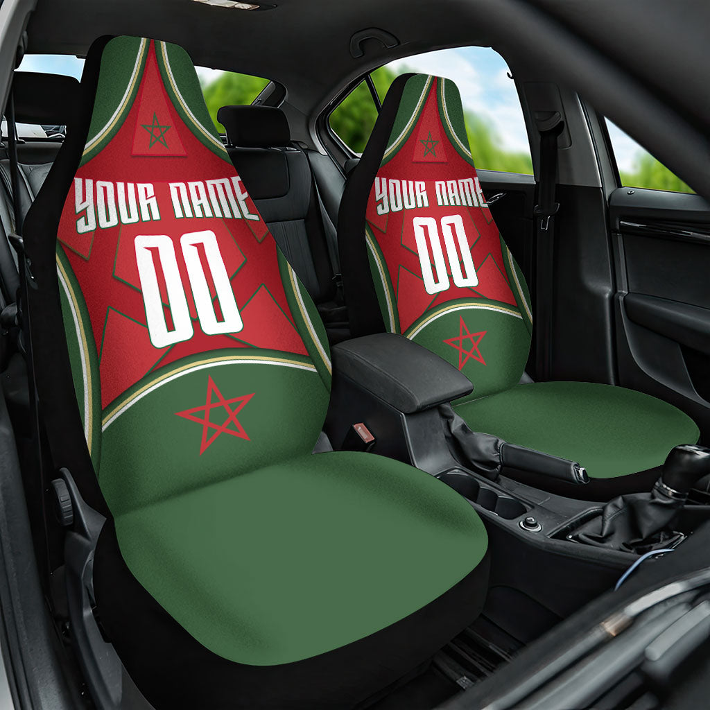 Personalized Morocco Football Atlas Lion Car Seat Cover Moroccan Star National Flag