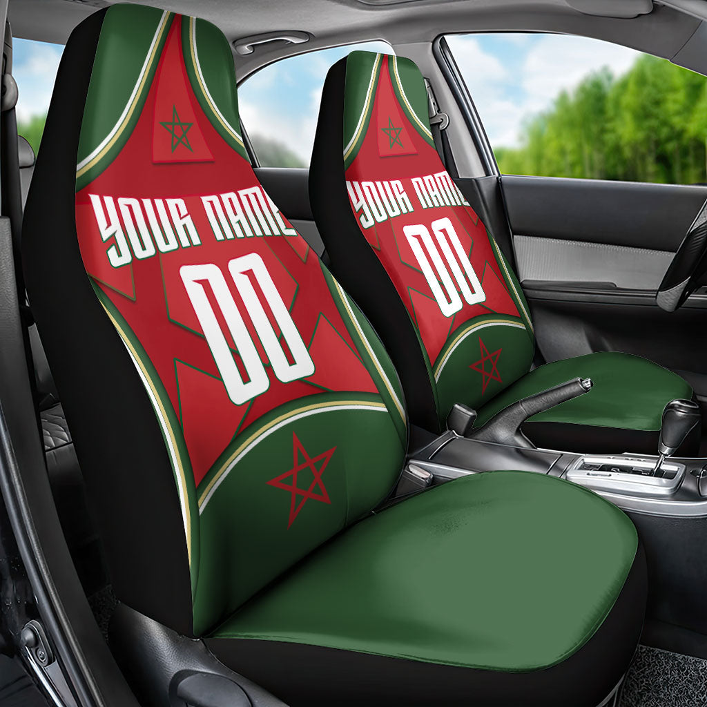 Personalized Morocco Football Atlas Lion Car Seat Cover Moroccan Star National Flag