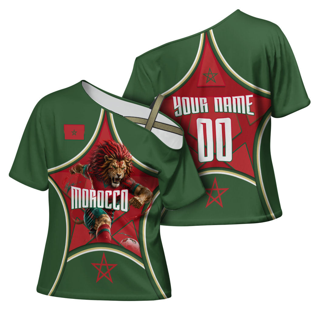 Personalized Morocco Football Atlas Lion Cross Shoulder Shirt Moroccan Star National Flag