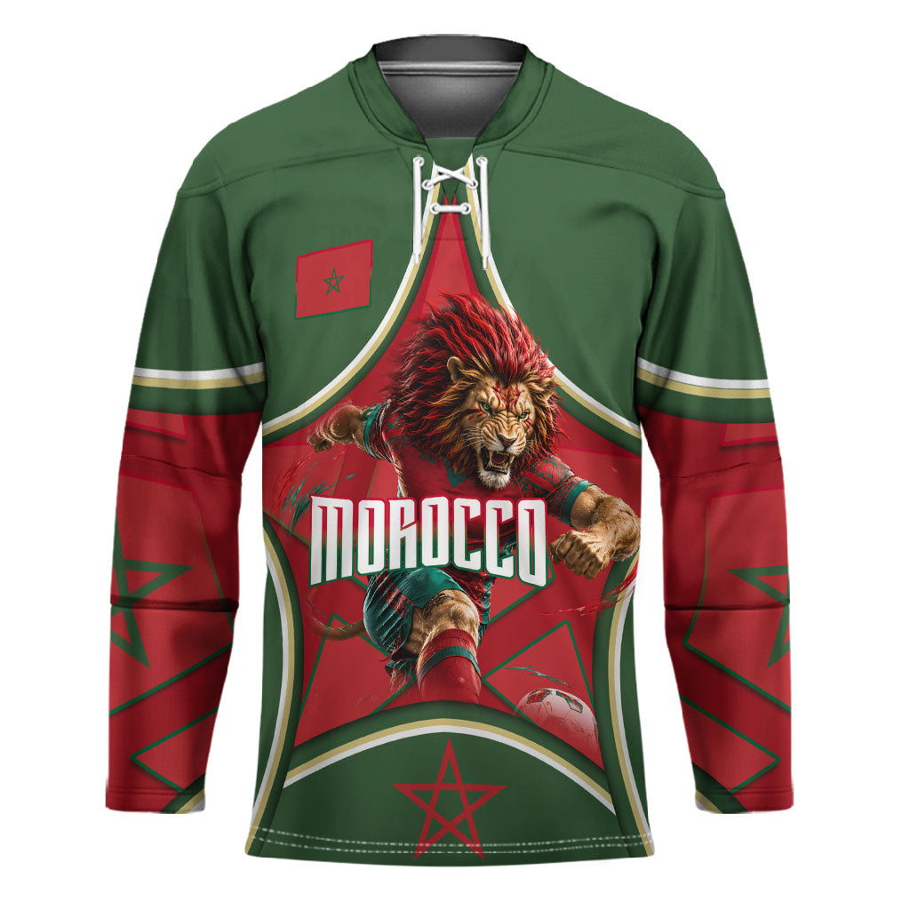 Personalized Morocco Football Atlas Lion Hockey Jersey Moroccan Star National Flag