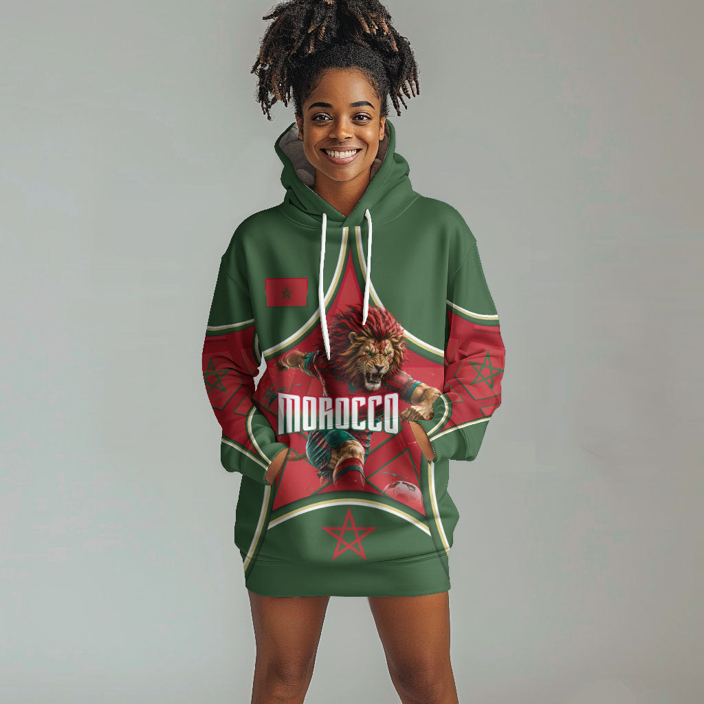 Personalized Morocco Football Atlas Lion Hoodie Dress Moroccan Star National Flag