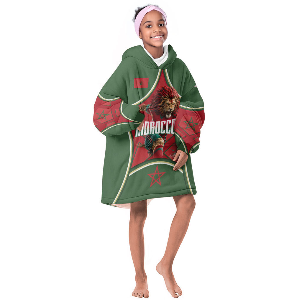 Personalized Morocco Football Atlas Lion Kid Wearable Blanket Hoodie Moroccan Star National Flag