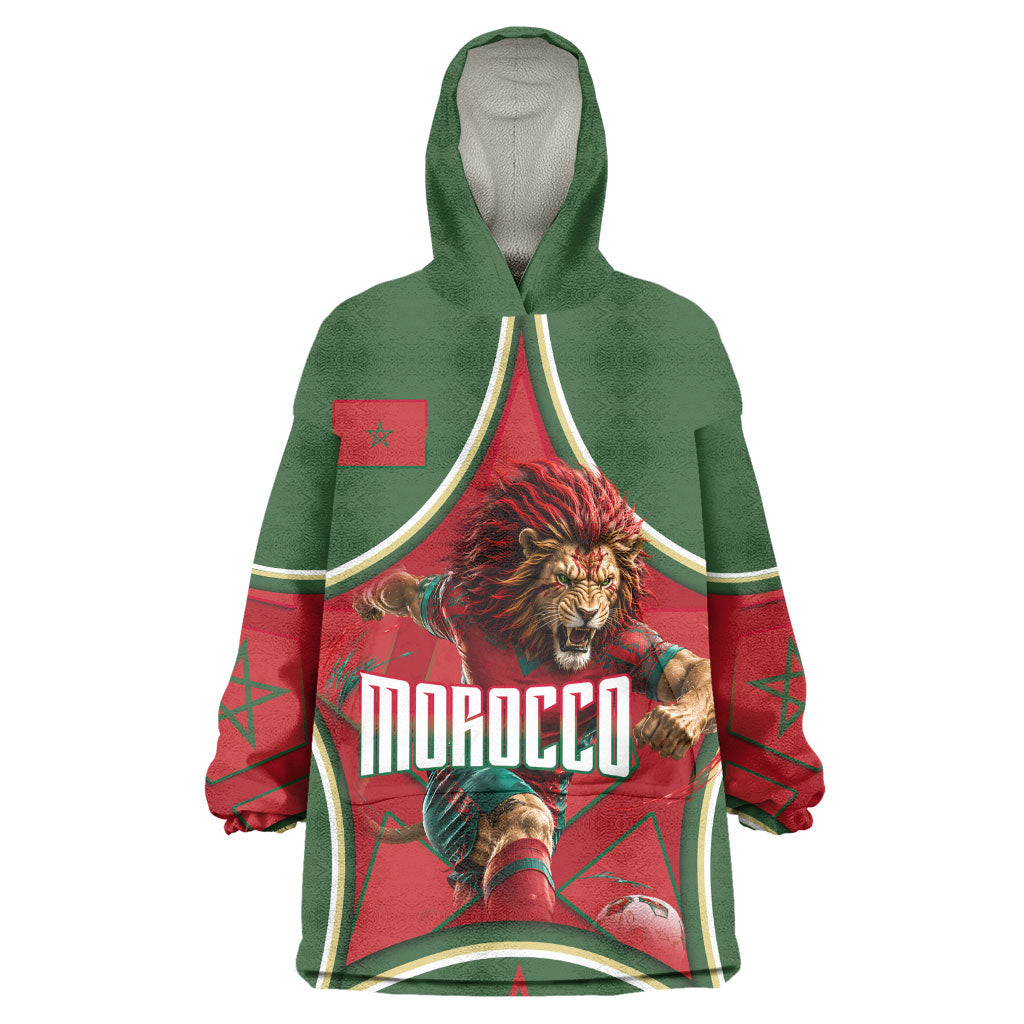 Personalized Morocco Football Atlas Lion Kid Wearable Blanket Hoodie Moroccan Star National Flag