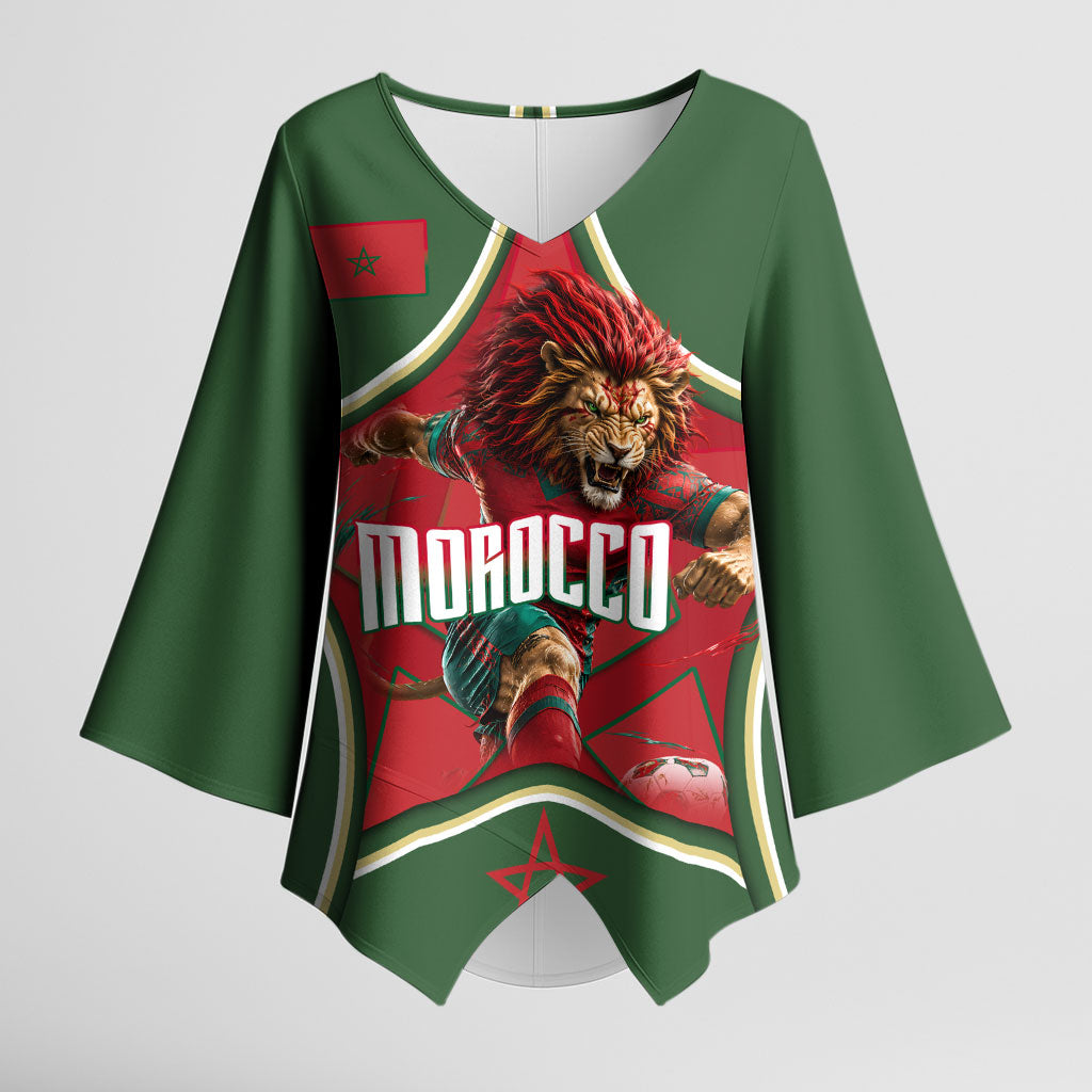 Personalized Morocco Football Atlas Lion Kimono Sleeve Blouse Moroccan Star National Flag