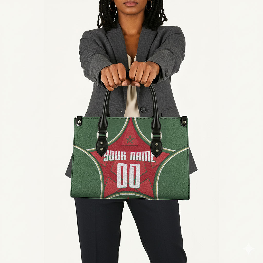 Personalized Morocco Football Atlas Lion Leather Bag Moroccan Star National Flag