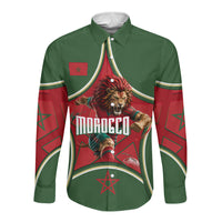 Personalized Morocco Football Atlas Lion Long Sleeve Button Shirt Moroccan Star National Flag