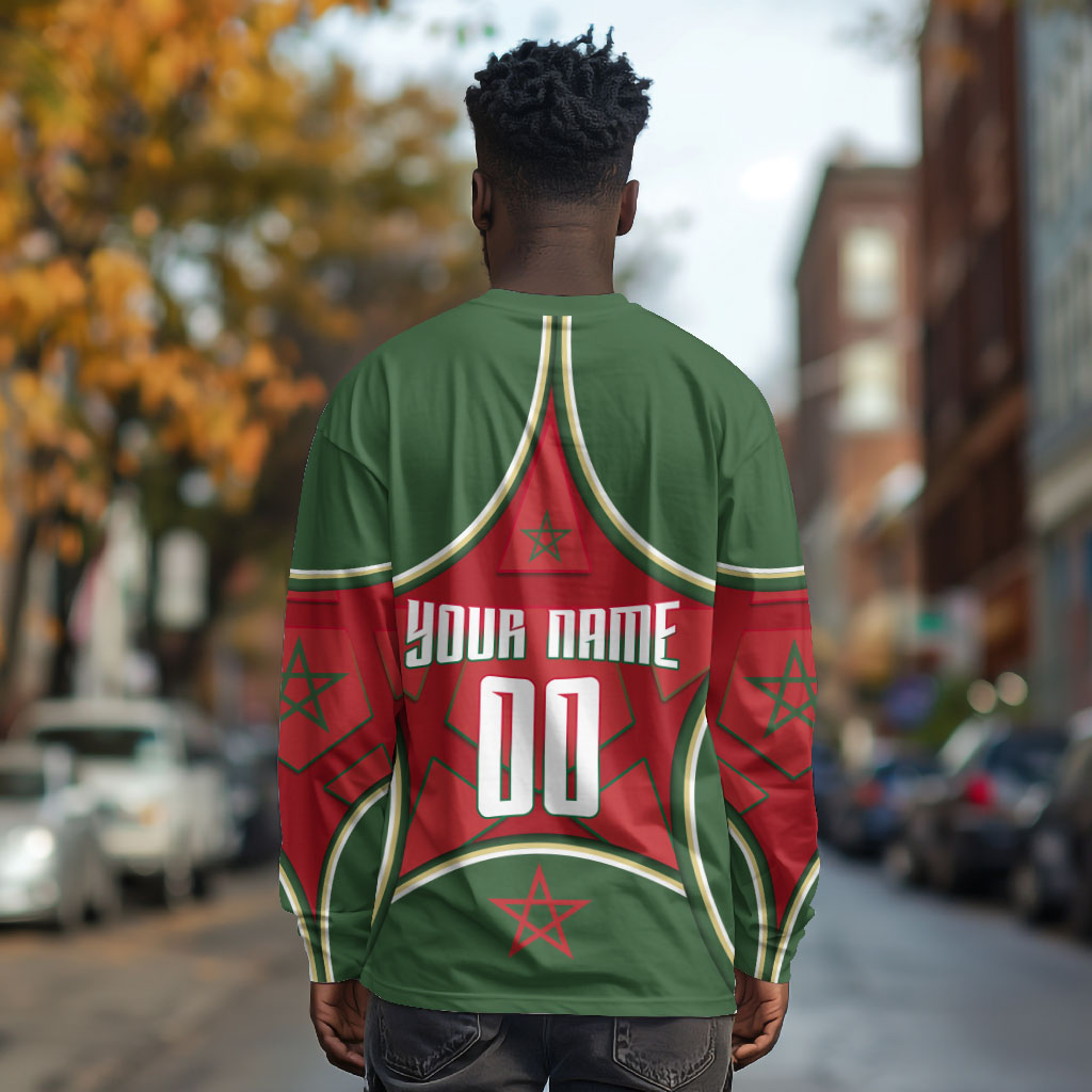Personalized Morocco Football Atlas Lion Long Sleeve Shirt Moroccan Star National Flag