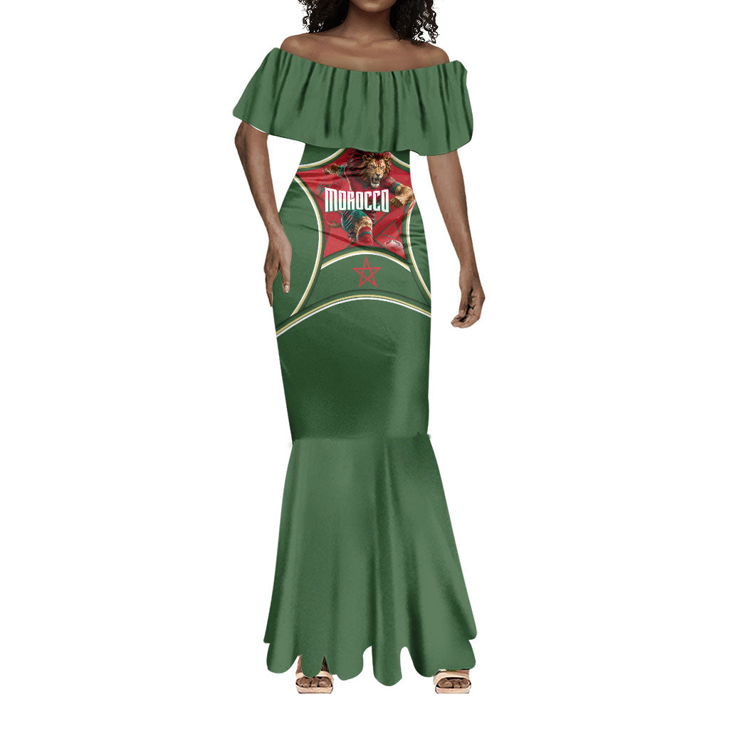 Personalized Morocco Football Atlas Lion Mermaid Dress Moroccan Star National Flag