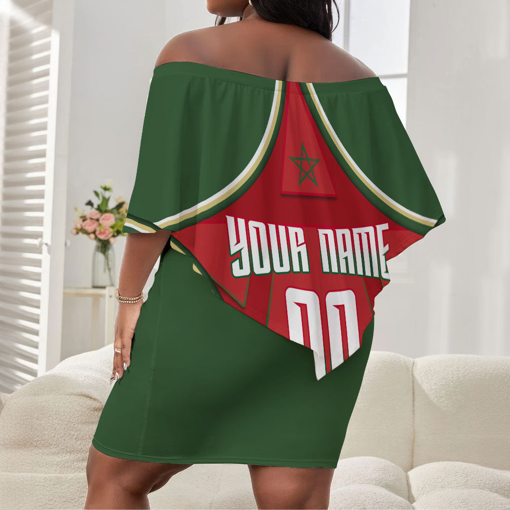 Personalized Morocco Football Atlas Lion Off Shoulder Short Dress Moroccan Star National Flag
