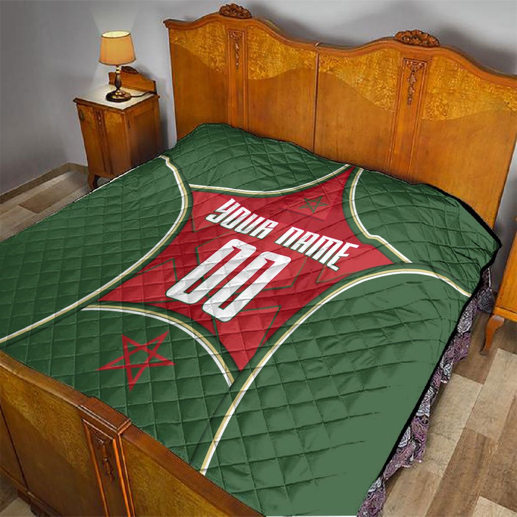 Personalized Morocco Football Atlas Lion Quilt Moroccan Star National Flag
