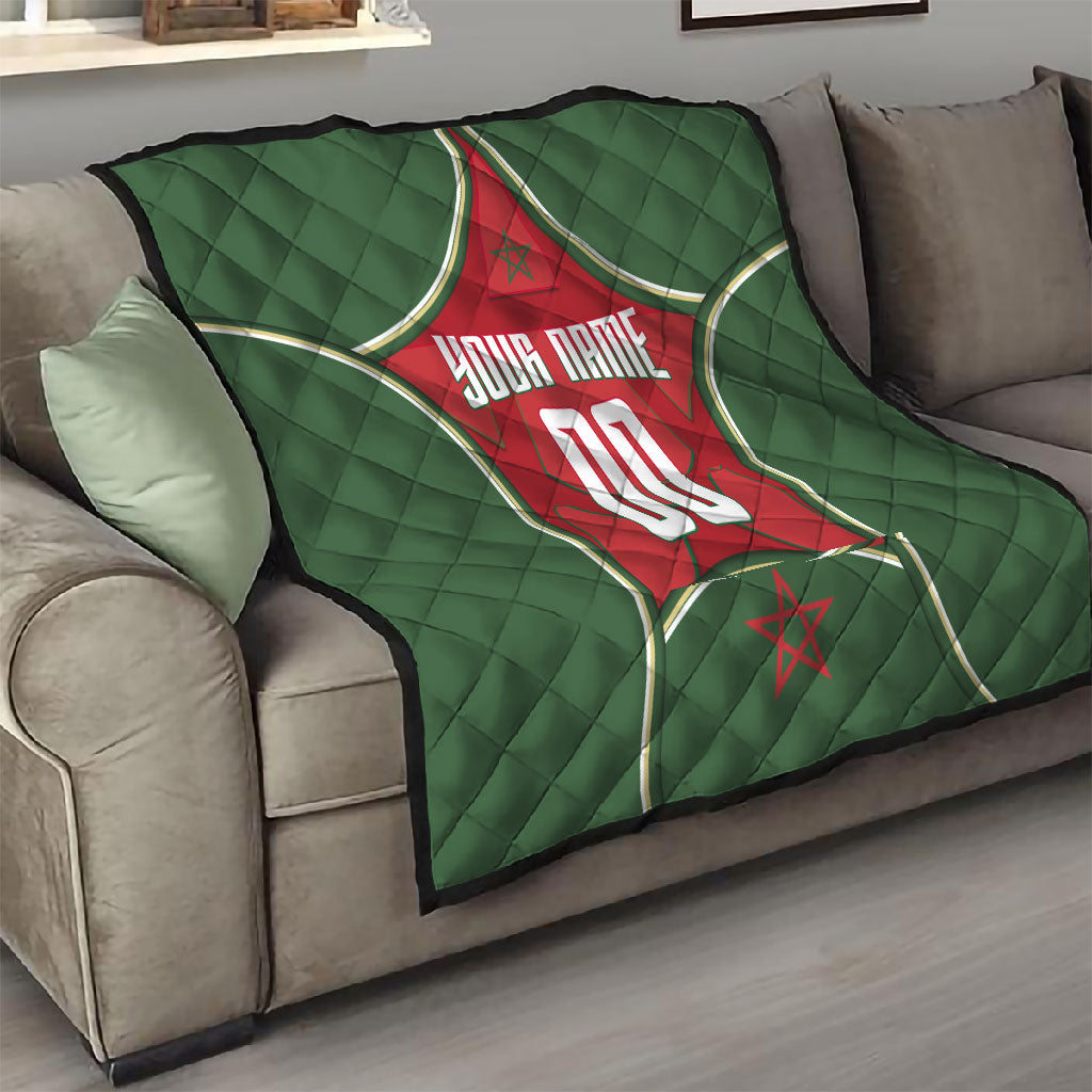 Personalized Morocco Football Atlas Lion Quilt Moroccan Star National Flag