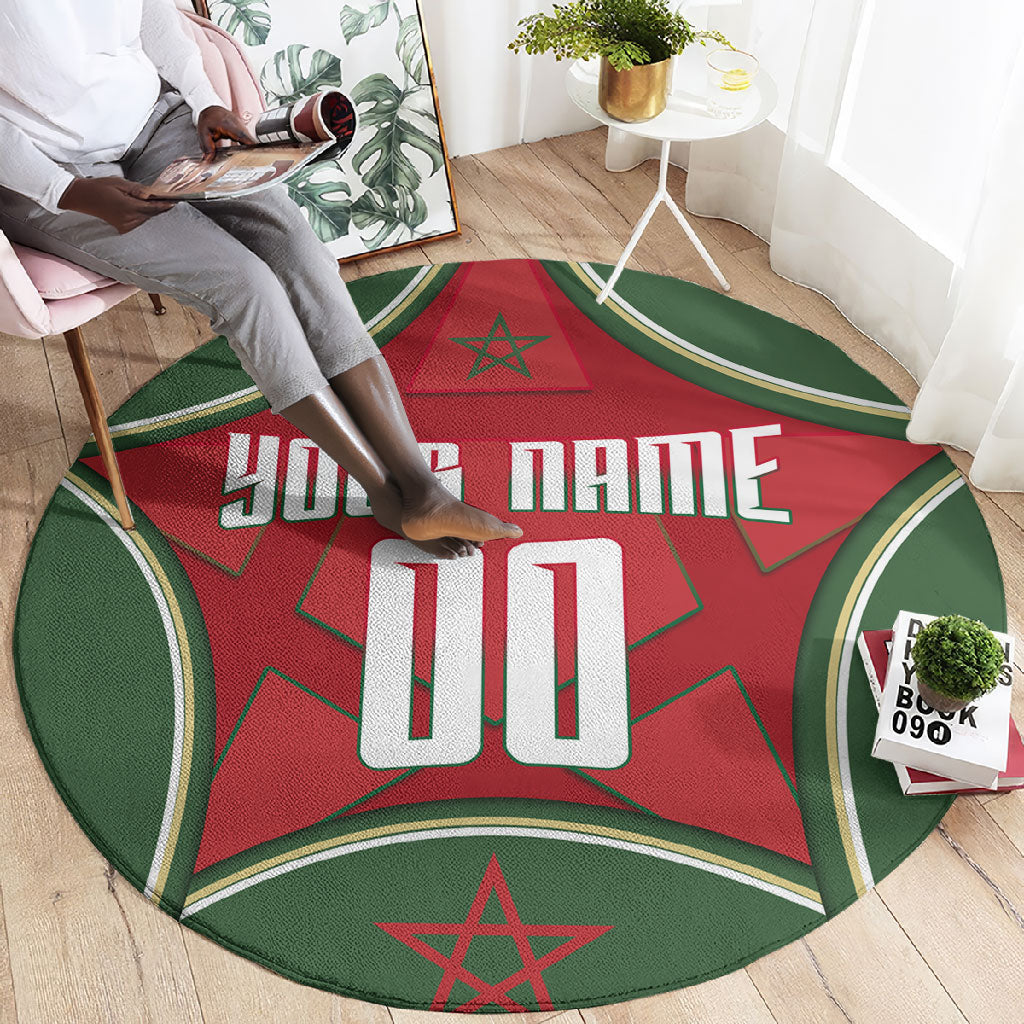 Personalized Morocco Football Atlas Lion Round Carpet Moroccan Star National Flag