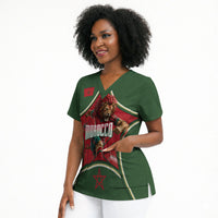 Personalized Morocco Football Atlas Lion Scrub Top Moroccan Star National Flag