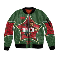 Personalized Morocco Football Atlas Lion Sleeve Zip Bomber Jacket Moroccan Star National Flag