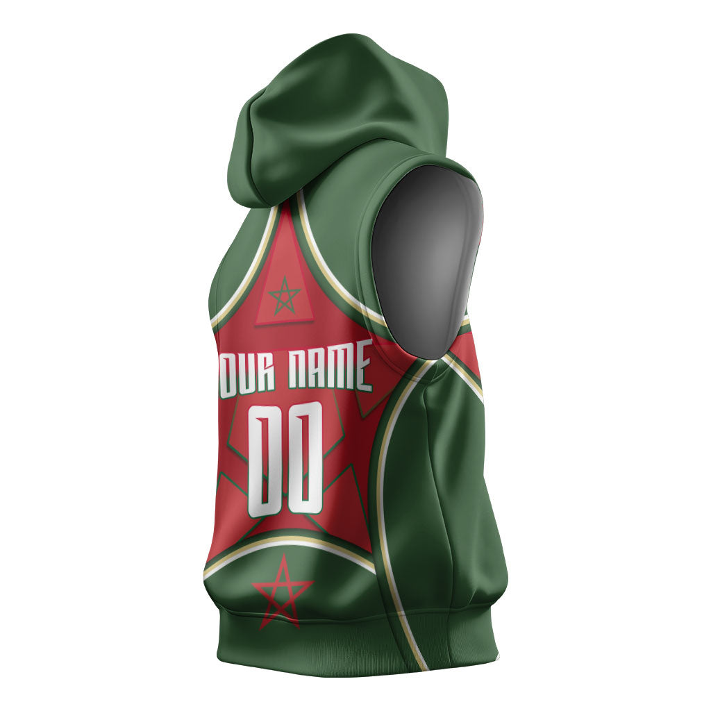 Personalized Morocco Football Atlas Lion Sleeveless Hoodie Moroccan Star National Flag