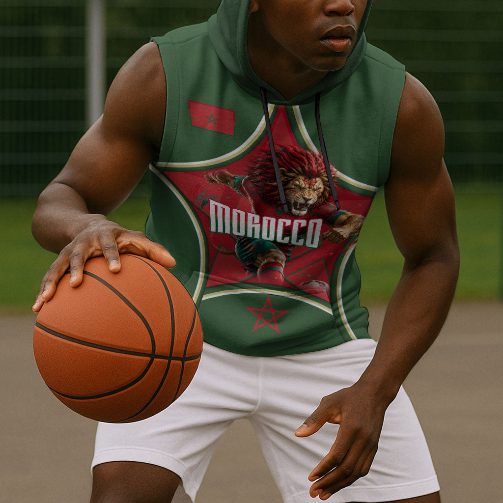 Personalized Morocco Football Atlas Lion Sleeveless Hoodie Moroccan Star National Flag
