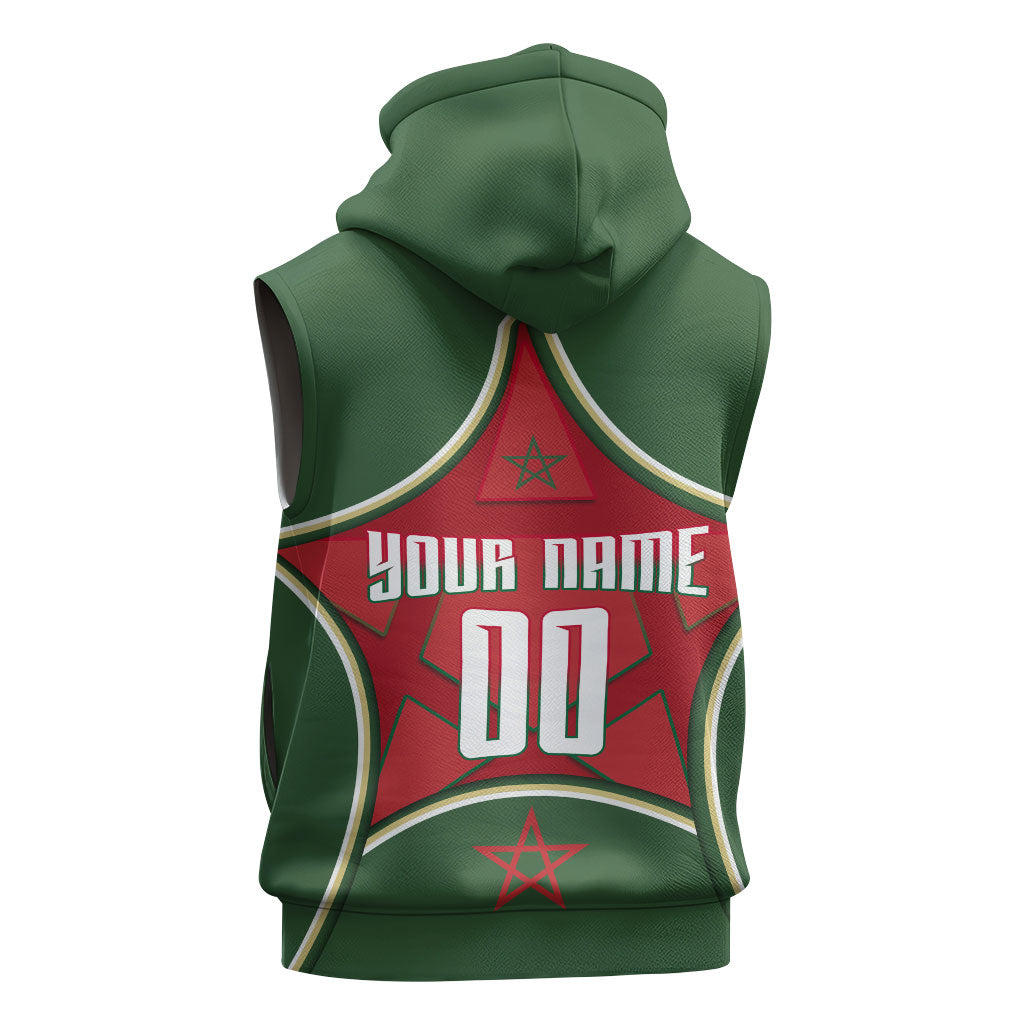 Personalized Morocco Football Atlas Lion Sleeveless Zip Hoodie Moroccan Star National Flag