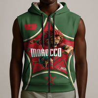 Personalized Morocco Football Atlas Lion Sleeveless Zip Hoodie Moroccan Star National Flag