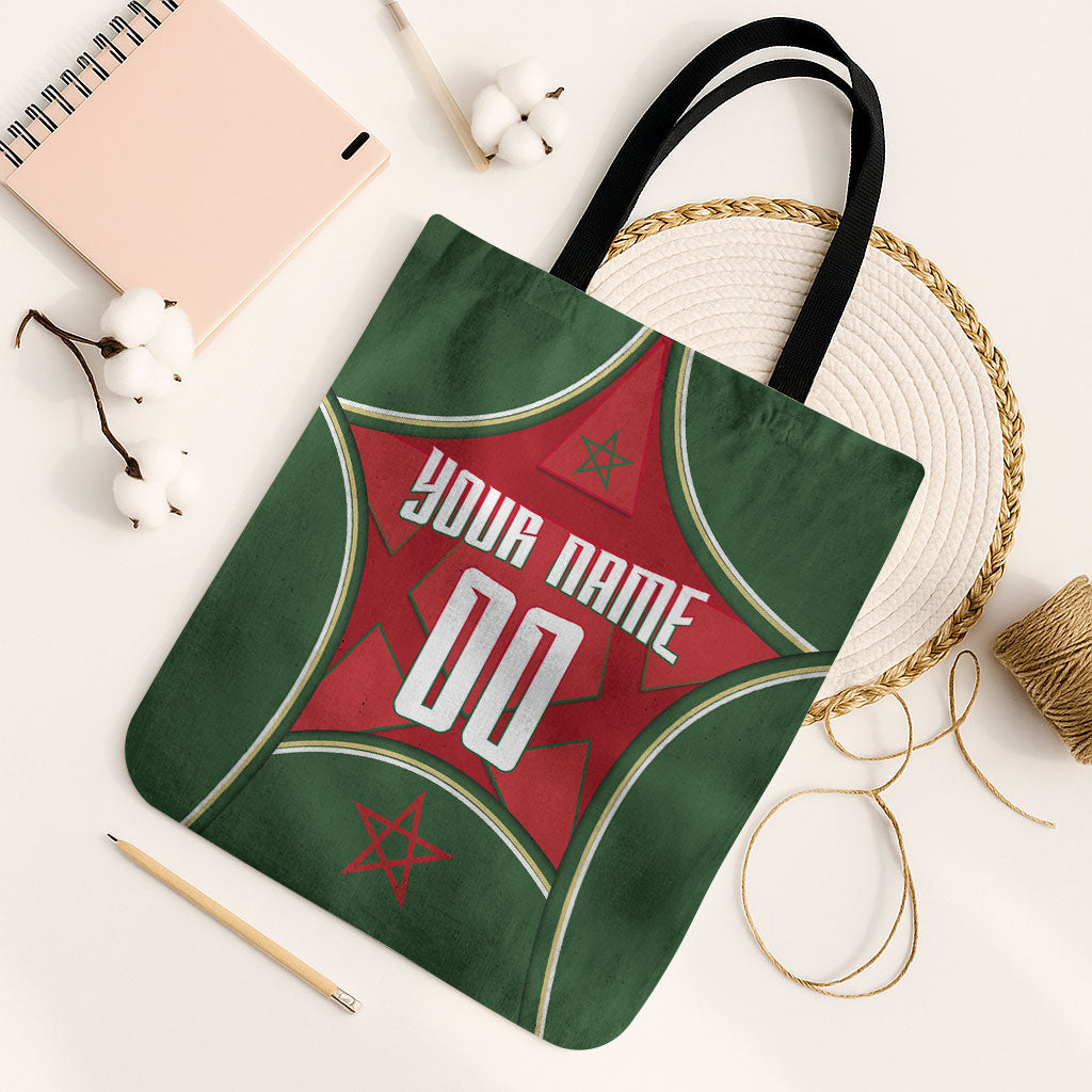 Personalized Morocco Football Atlas Lion Tote Bag Moroccan Star National Flag