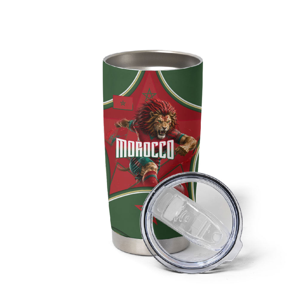Personalized Morocco Football Atlas Lion Tumbler Cup Moroccan Star National Flag