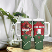 Personalized Morocco Football Atlas Lion Tumbler With Handle Moroccan Star National Flag