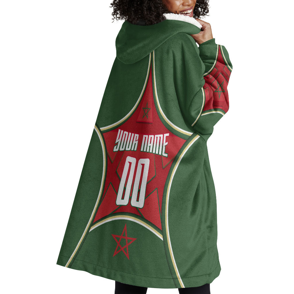 Personalized Morocco Football Atlas Lion Wearable Blanket Hoodie Moroccan Star National Flag