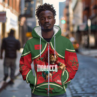 Personalized Morocco Football Atlas Lion Zip Hoodie Moroccan Star National Flag