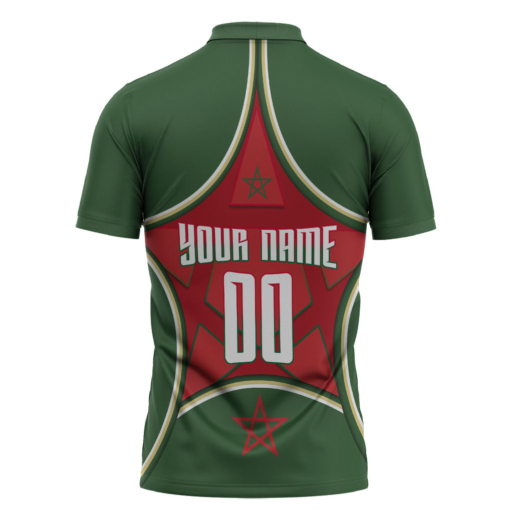 Personalized Morocco Football Atlas Lion Zipper Polo Shirt Moroccan Star National Flag