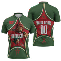 Personalized Morocco Football Atlas Lion Zipper Polo Shirt Moroccan Star National Flag