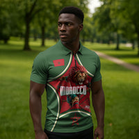 Personalized Morocco Football Atlas Lion Zipper Polo Shirt Moroccan Star National Flag