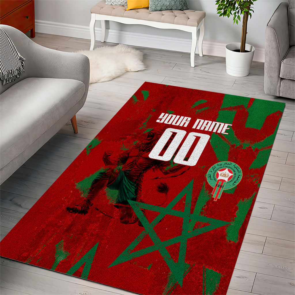 Personalized Morocco Football Area Rug Atlas Lion Grunge Star Mascot