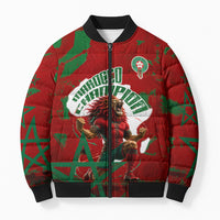 Personalized Morocco Football Bomber Puffer Jacket Atlas Lion Grunge Star Mascot