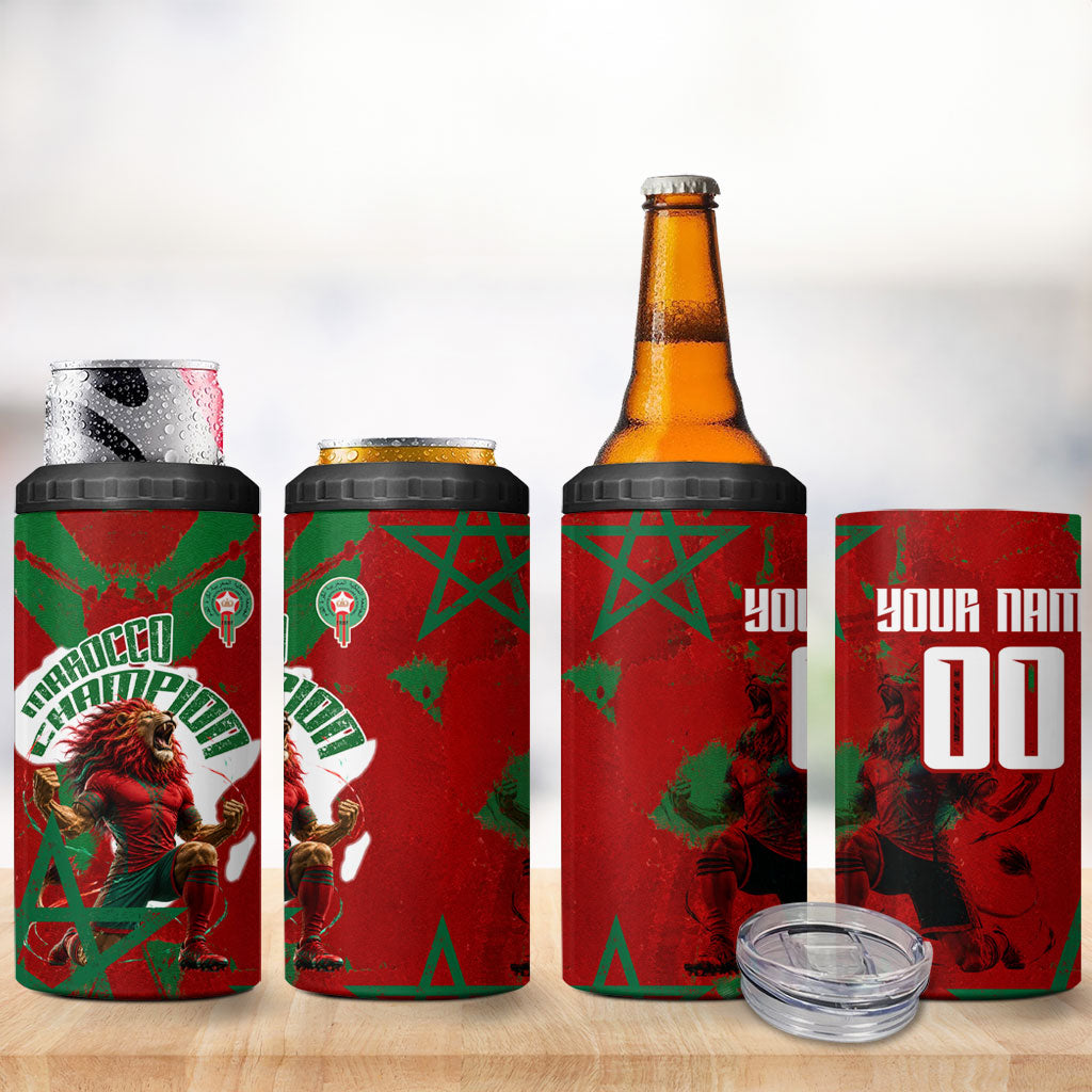 Personalized Morocco Football 4 in 1 Can Cooler Tumbler Atlas Lion Grunge Star Mascot