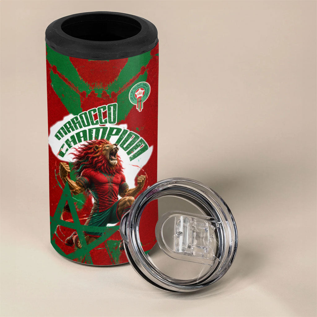 Personalized Morocco Football 4 in 1 Can Cooler Tumbler Atlas Lion Grunge Star Mascot