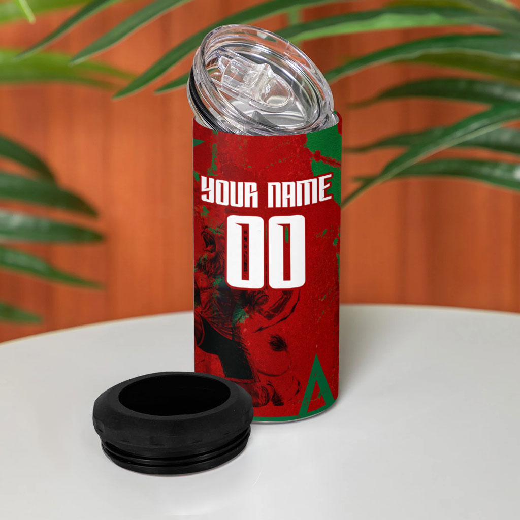 Personalized Morocco Football 4 in 1 Can Cooler Tumbler Atlas Lion Grunge Star Mascot