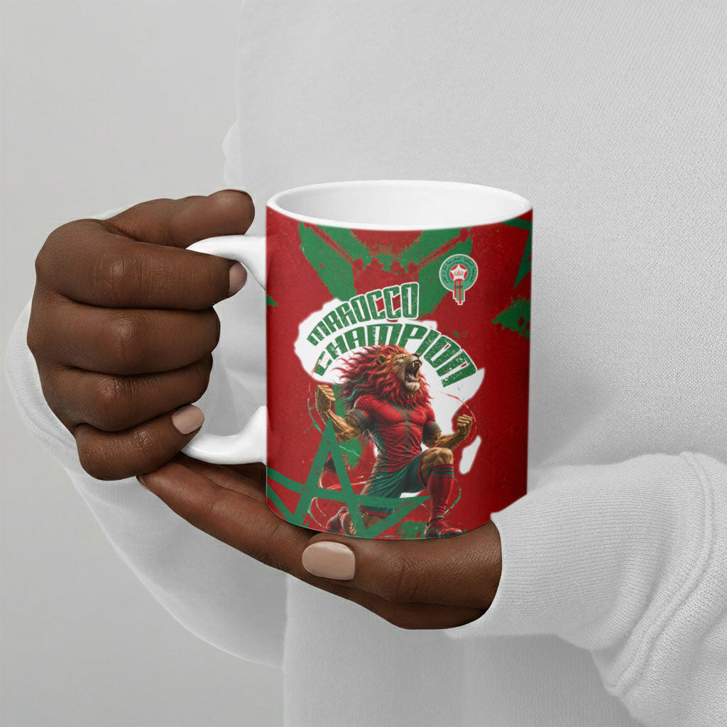 Personalized Morocco Football Ceramic Mug Atlas Lion Grunge Star Mascot