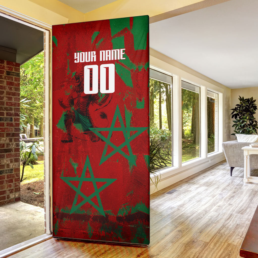 Personalized Morocco Football Door Cover Atlas Lion Grunge Star Mascot