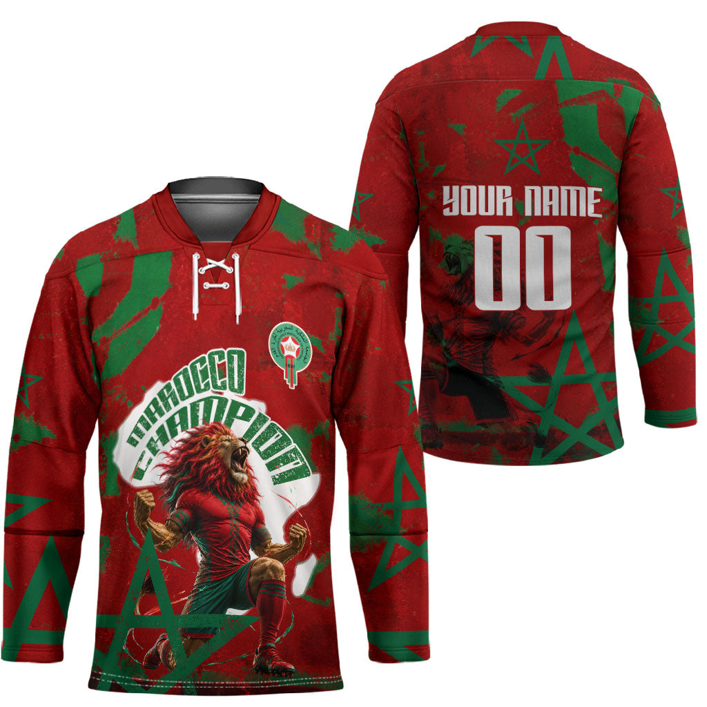 Personalized Morocco Football Hockey Jersey Atlas Lion Grunge Star Mascot