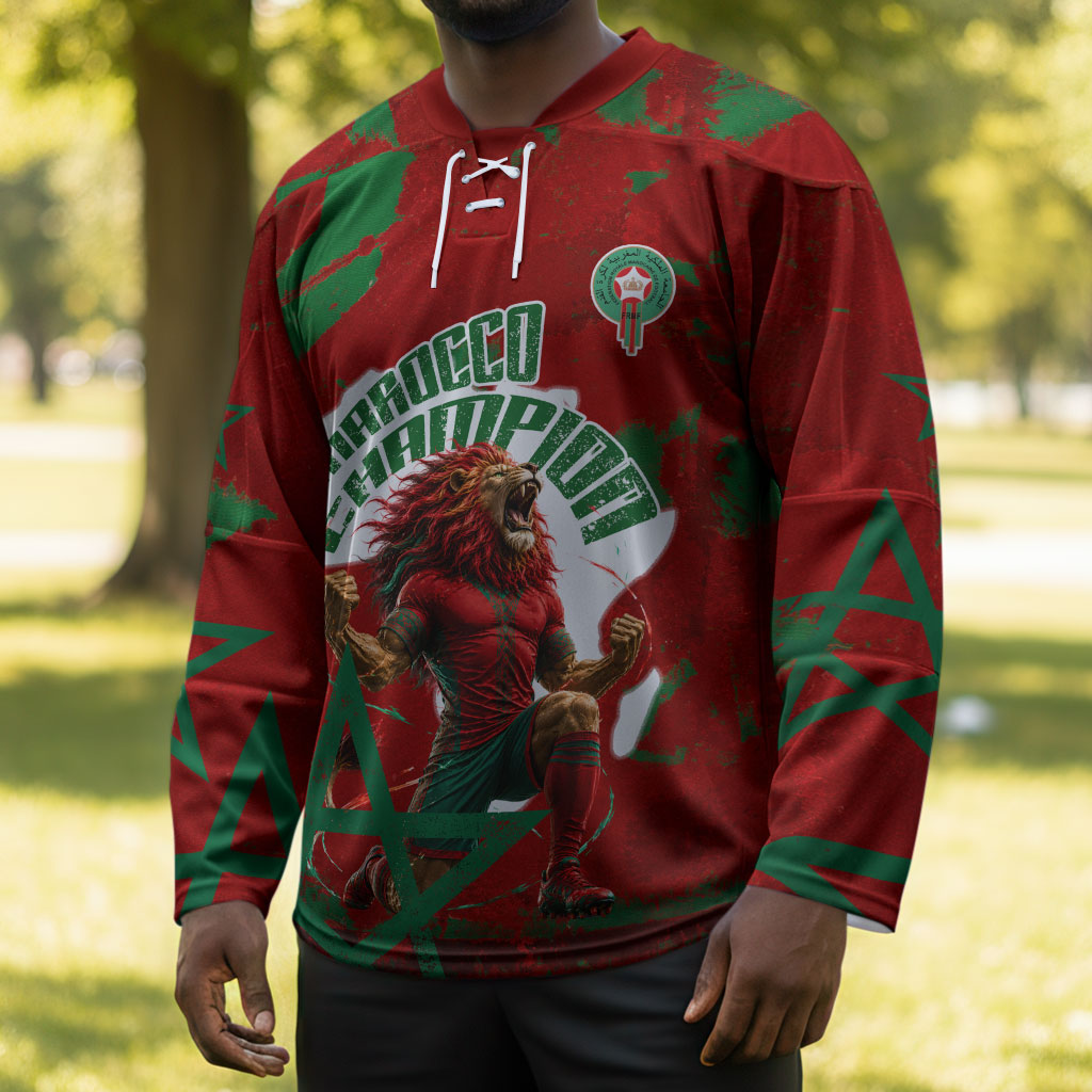Personalized Morocco Football Hockey Jersey Atlas Lion Grunge Star Mascot