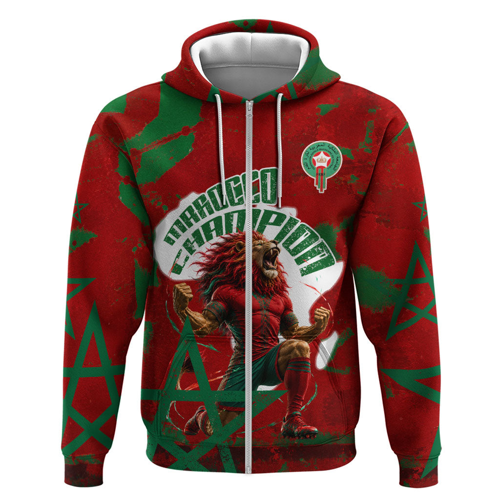 Personalized Morocco Football Hoodie Atlas Lion Grunge Star Mascot